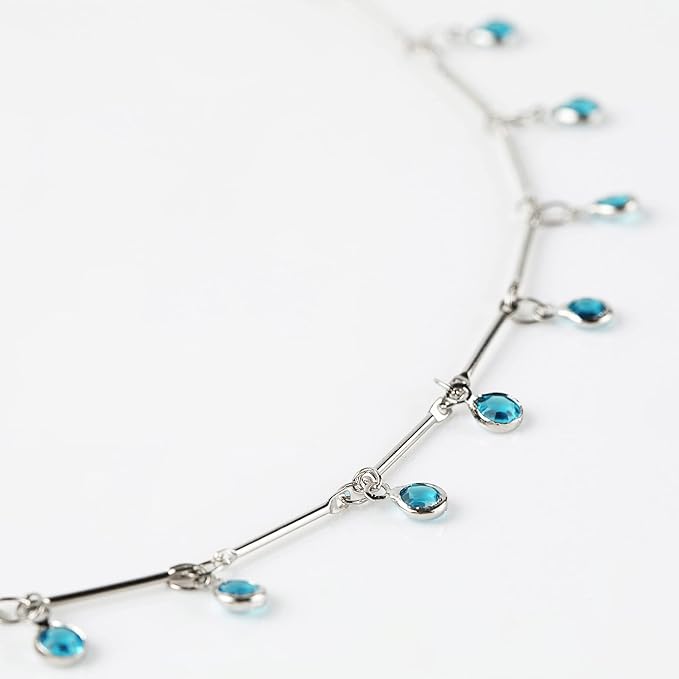 YOUBEIYEE Blue Glass Bead Chains for Jewelry Making, Dangle Crystal Silver Necklace Anklet DIY Chains Bulk with Open Jump Rings and Lobster Clasps