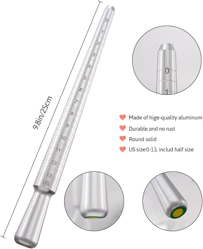 meowoo ring sizer measuring tool set, metal ring guage for ring measurer, integrated conical solid ring mandrel sizer tools for ring repair and measurement, jewelry sizing measuring, pro 2 pcs