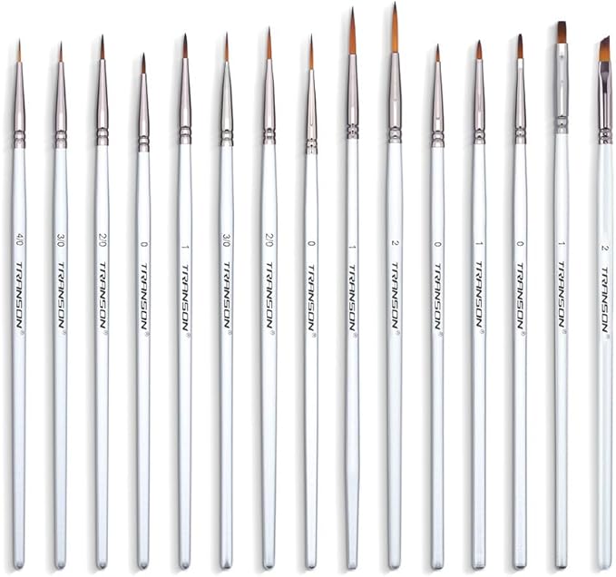 Transon Fine Detail Paint Brush Set 15pcs for Miniature Models Craft Painting Body Painting with Acrylic Gouache Watercolor Tempera and Oil Paint