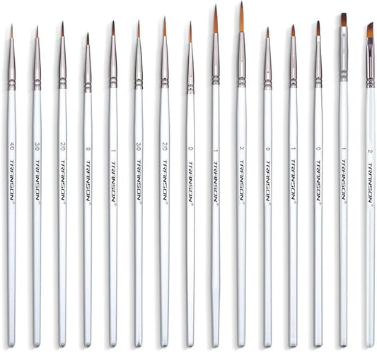 Transon Fine Detail Paint Brush Set 15pcs for Miniature Models Craft Painting Body Painting with Acrylic Gouache Watercolor Tempera and Oil Paint