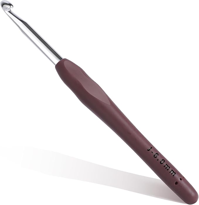 6mm Crochet Hook, Ergonomic Crochet Hooks with Soft Rubber Handle and Smooth Glide Head - Lightweight Aluminum Needles for Beginners, Arthritis, Yarn Projects, Long Crafting Sessions (6.0 mm)