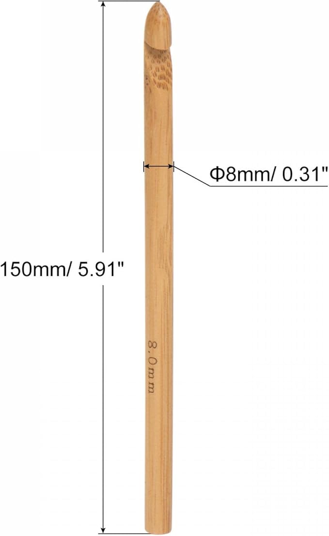 uxcell Wooden Bamboo Crochet Hook 8.0mm US Size L (Size 11) Chunky Knitting Needles for DIY Craft Yarn 6Pcs