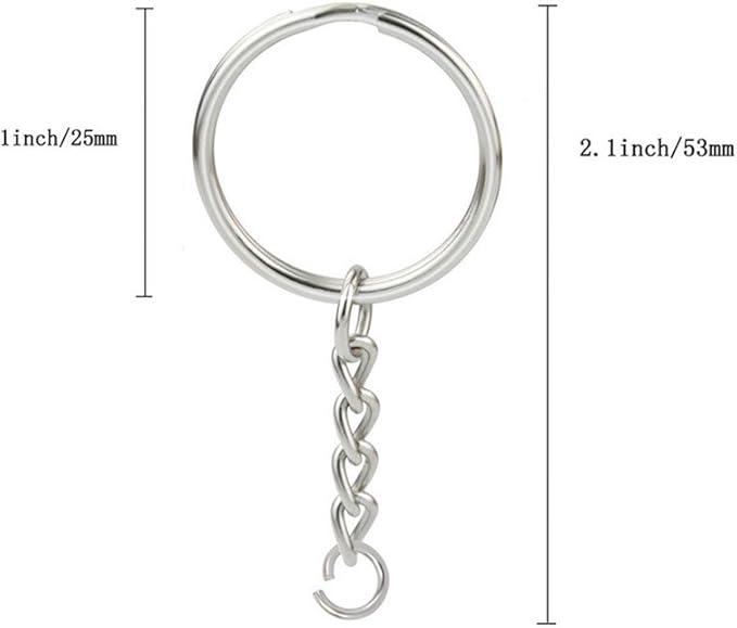 KINGFOREST 150-Piece Split Key Ring Kit with Chains & Jump Rings - 1 Inch Silver Nickel Bulk Jewelry Making Supplies for DIY Keychains, Charms, Crafts