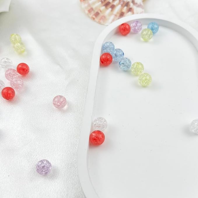 400pcs 8mm Acrylic Crackle Beads - Round Crystal Acrylic Craft Beads with Hole for Jewelry Making - Mixed Colors