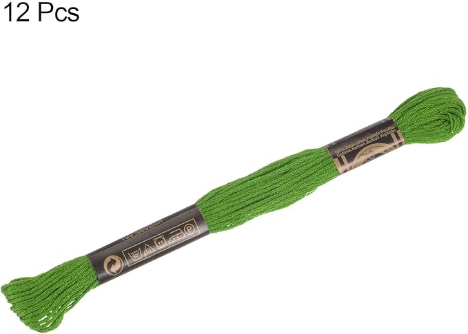 HARFINGTON 12 Skeins Embroidery Floss 8m Each Egyptian Long Fiber Cotton Cross Stitch Thread 26S/2x6 for Embroidery Projects Bracelet, Green