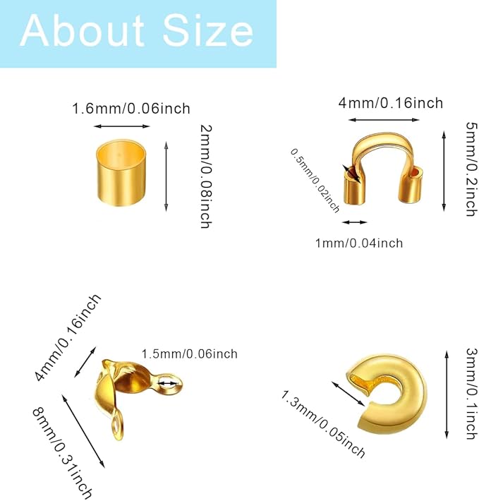 1400 Pieces Brass Tube Crimp Beads Wire Guardians Crimp Bead Knot Covers Bead Tips Knot Covers for DIY Bracelets Necklaces Jewelry Making Crafts Supplies