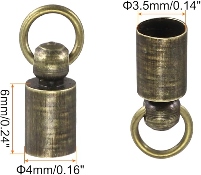 MECCANIXITY Fold Over Cord End Caps Bronze 4mm OD with Crimp Covers Lobster Claw Clasps DIY Jewelry Making for Bracelets and Necklaces Crafting 20 Pcs
