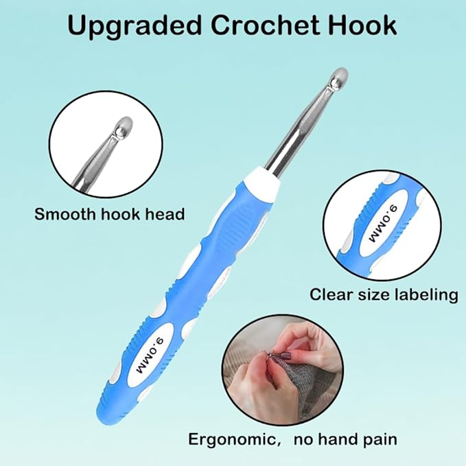 Novelchet 13Pcs Ergonomic Crochet Hook Set with Case, Crochet Hooks for Arthritic Hands,Crochet Hook Size 2mm-10mm (B-N)