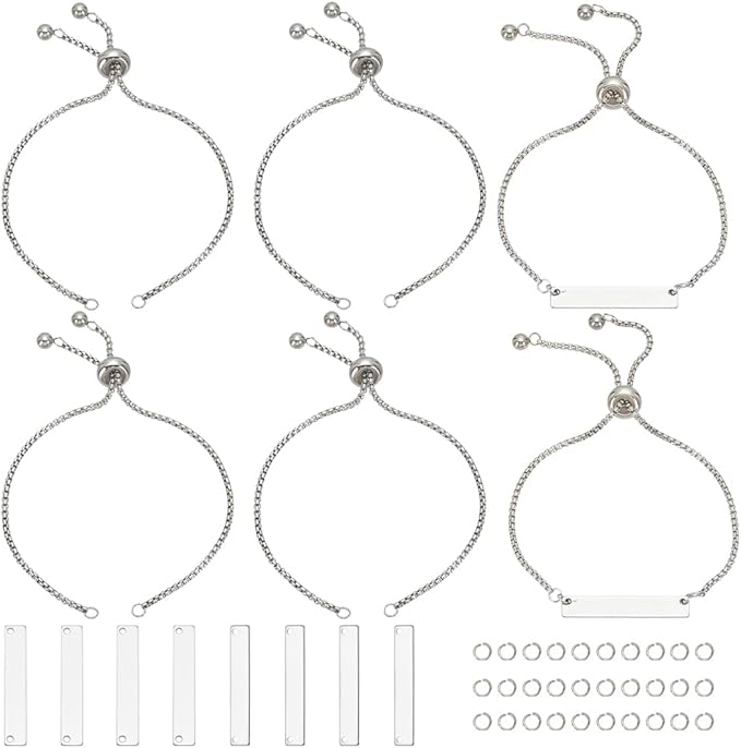 SUNNYCLUE 1 Box 10 Sets Engravable Bracelets Blank Metal Stamping Bracelet Kit 304 Stainless Steel Silver Simple Engraving Links Name Tag Bracelets for DIY Bracelet Jewelry Making Women Beginners