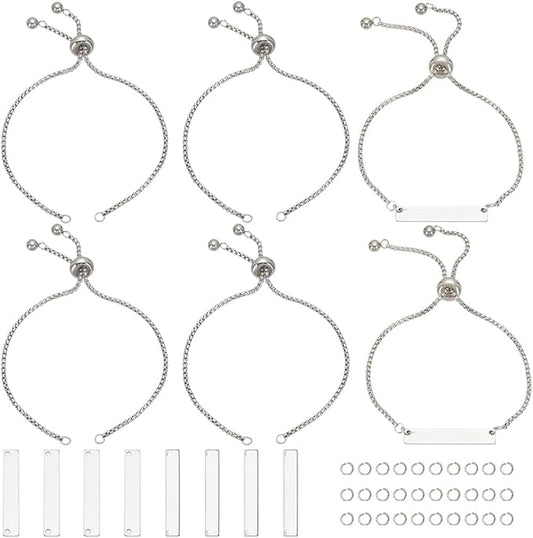 SUNNYCLUE 1 Box 10 Sets Engravable Bracelets Blank Metal Stamping Bracelet Kit 304 Stainless Steel Silver Simple Engraving Links Name Tag Bracelets for DIY Bracelet Jewelry Making Women Beginners