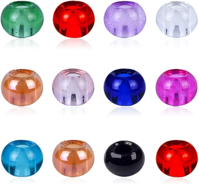 AIPRIDY 100Pcs 15x11mm Painting Murano Large Hole Glass Beads Mix Color with Silver Brass Cores European Charm fit Bracelet Necklace (No Core Lampwork Beads)