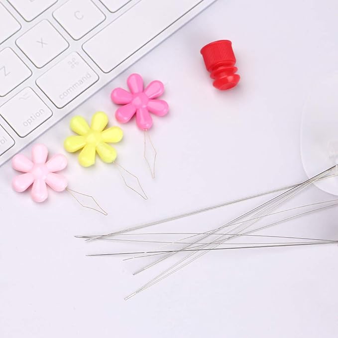 6 Pieces Big Eye Beading Needles, 2 Sizes Collapsible Eye Needles for Beading with Needle Bottle, Threader for Jewelry Making (1.77inch+2.28inch)
