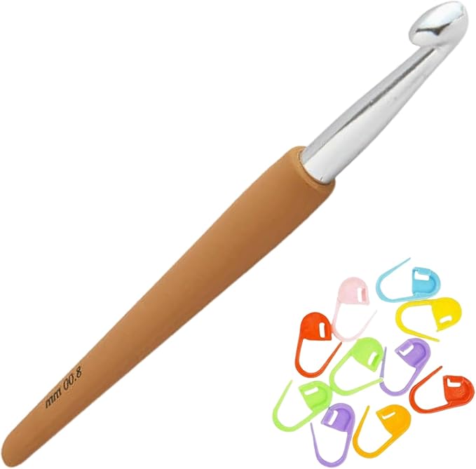 KnitPro Waves 2.0 Crochet Hook 5.25 inch, 8.00mm (13cm, US Size L) Aluminum with 10 Colorful Stitch Markers