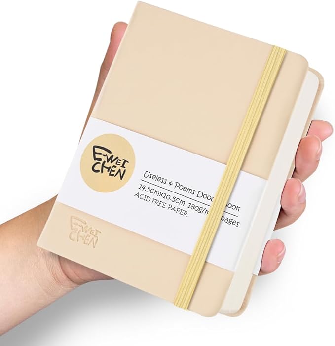 Hardcover 96Pages Blank Sketch Book for Drawing, Small 5.7x4.1 Pocket Journal Notebook for Travel, 180gsm Thick Paper Diary Notebooks for Work, PU Cover Memo for Writing. Beige