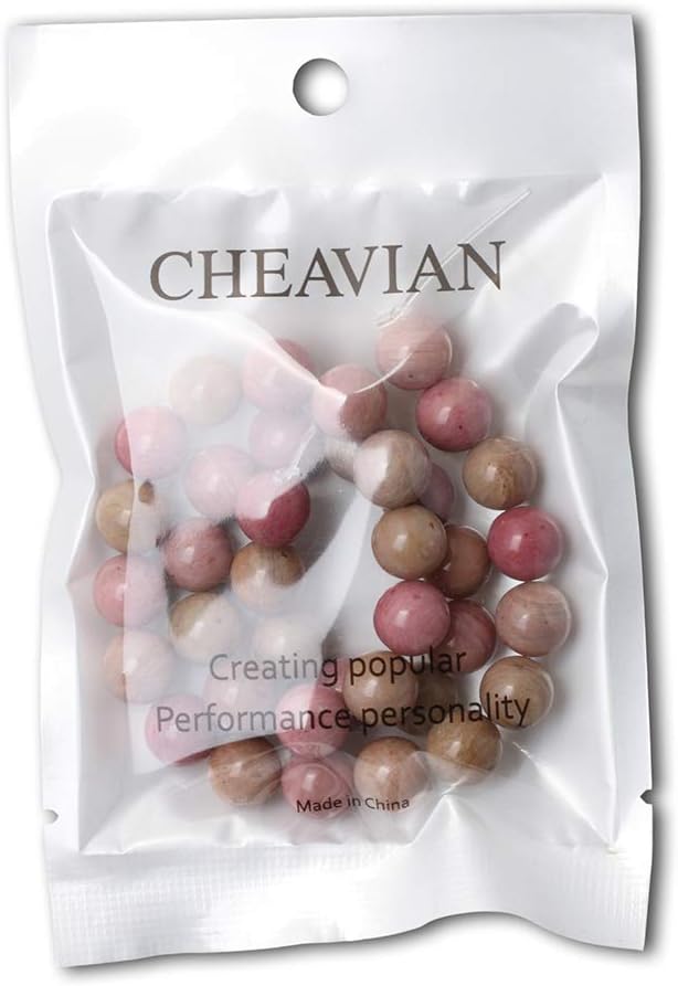 cheavian 35pcs 10mm natural rhodochrosite gemstone smooth round loose beads for jewelry making diy findings 1 strand 15"