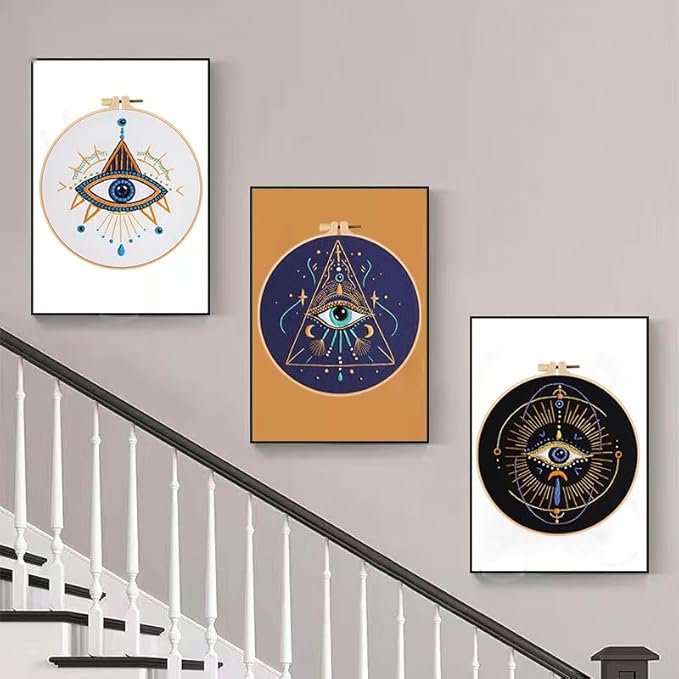 konrisa 3 pcs embroidery kits with tarot cards and eyes pattern, stamped embroidery starter kit for beginners adults needlepoint kits diy sewing cross stitch practice kit home decoration