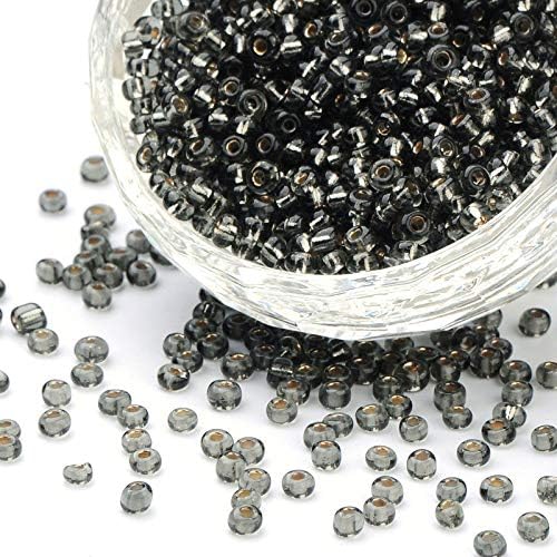 Perlin Glass Seed Beads 4mm 6/0 Round 1100pcs Mini Small Pony Spacer Beads Kit for Jewelry Making Earrings Bracelets Pendants Waist DIY Handmade (Grey Silver Inside)