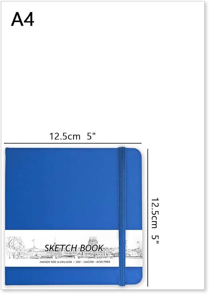 5" x 5" Hardcover Sketch Book,Small Mixed Media Sketch Pad,58 Sheets 150GSM Acid-Free Artist Drawing Paper,Travel Journal Blank Notebook for Adults Painting,Illustration,Art Supplies.Navy Blue