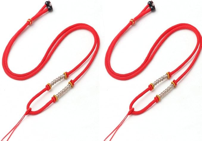 2 Pack Jade Rope Strings Cords Emerald Rope for Necklace and Jewelry Making, Handmade Jade Pendant Adjustable Braided Cord, Red