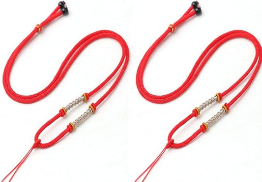 2 Pack Jade Rope Strings Cords Emerald Rope for Necklace and Jewelry Making, Handmade Jade Pendant Adjustable Braided Cord, Red