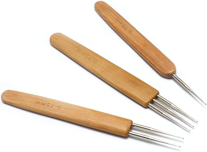 Luwigs 3pcs/Set 0.75mm Dreadlock Crochet Hook for Hair (1 Hook, 2 Hooks,3 Hooks) Dreadlock Needle Tool for Braid Bamboo Dreadlock Crochet Hook Dreadlocks Crochet Needle for Dreads Tool