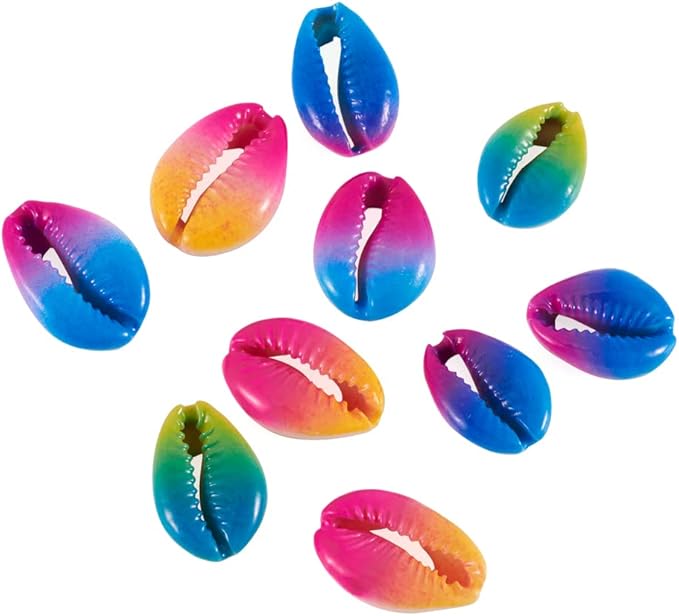 Cheriswelry 10pcs Two Tone Natural Cowrie Shell Beads Spray Painted No Hole Seashell Ocean Summer Beach Loose Spacer Beads Colorflu Charms 20~26mm for DIY Craft Bracelet Jewelry Making