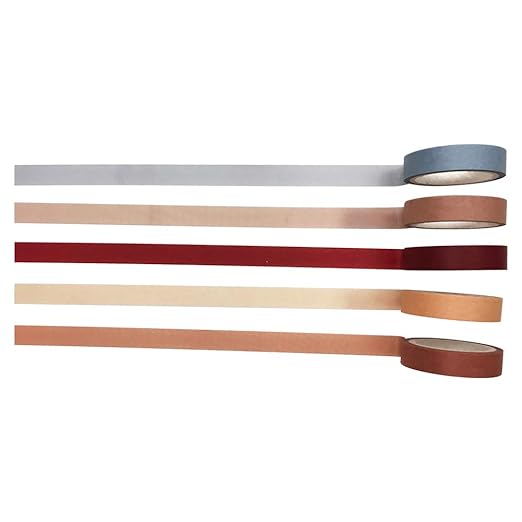 EnYan Solid Color Washi Tapes Set, 5 Rolls Basic Collection Decoration 10mm Wide Japanese Masking Decorative Tapes for Bullet Journal Planners DIY Crafts Arts Scrapbooking Adhesive