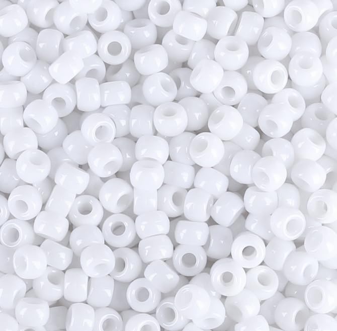 White Pony Beads 1000Pcs 9mm Pony Beads Bulk White Perler Beads for Friendship Bracelets Kandi Beads Hair Beads for Braids Beads for Crafts
