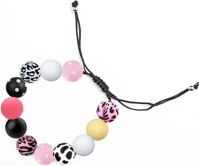 58Pcs Leopard Cow Dot Print Silicone Beads Set 15mm Mix Color Silicone Bead Charm Black Pink White Round Loose Spacer Beads for DIY Craft Garland Keychain Lanyard Necklace Bracelet Jewelry Making