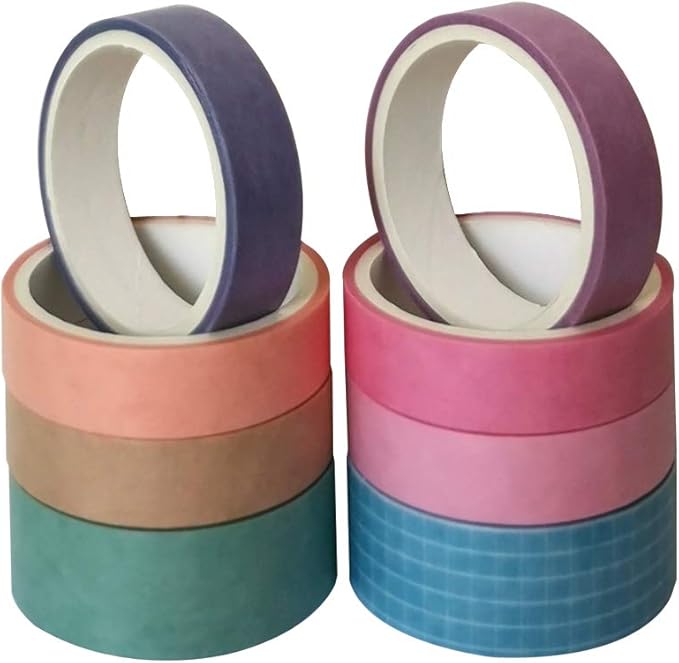 ZDOLAKIDS 8 Rolls Washi Tape Set Basic Solid Candy Color Fresh Style Adhesive DIY Masking Tapes for Scrapbooking Personal Journaing Planner DIY Art Craft Cards Envelope Diary Album