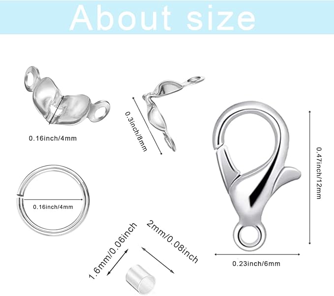 1600 Pcs Jewelry Making Accessories Set with 100 Pieces Lobster Claw Clasp 300 Pieces Bead Tips Knot Covers 600 Pieces Crimp Tube Beads and 600 Pieces Open Jump Ring Connectors for Jewelry Making