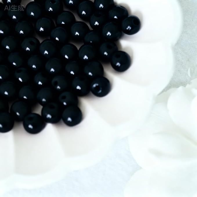 Jabrand 200pcs Black Beads, 6mm Porcelain Beads for Jewelry Making Round Ceramic Bead Unique Vintage Bead for Craft Beading Kit Bracelets DIY Decor