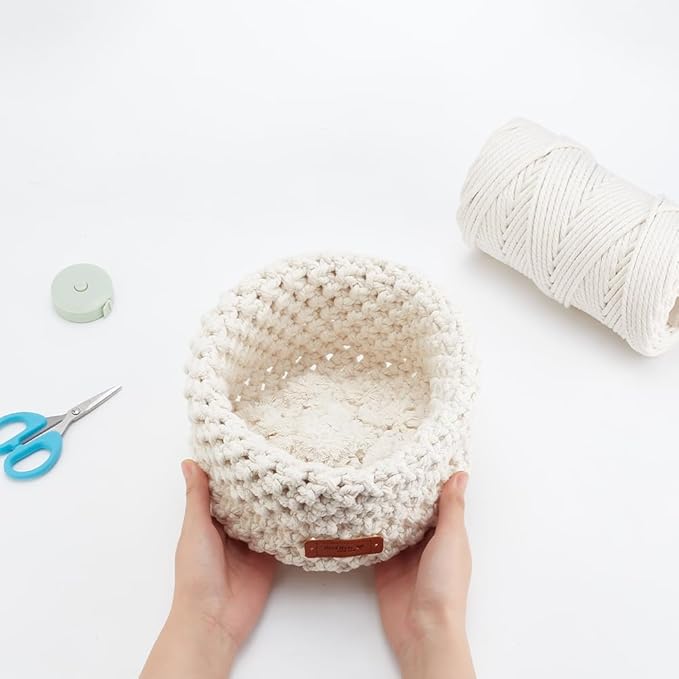 FREEBLOSS Macrame Basket Kit - DIY Macrame Kit with Video Tutorial and 100m Cotton Cord for Storage and Crafting