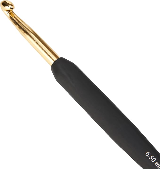 KnitPro Gold Aluminum Single-Ended Crochet Hook with Black Soft Handle | 6.50mm