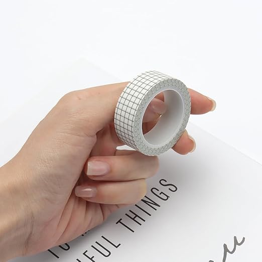 Mogoostry 2 Rolls Solid Color Grid Washi Tapes 0.6inch Width White Plaid Adhesive Paper Decorative Masking Tapes for DIY Craft Party Decor Gift Wrapping Box Label
