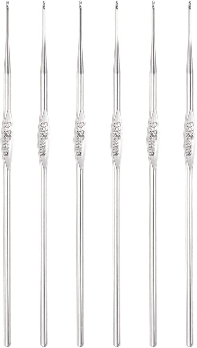 uxcell Stainless Steel Crochet Hook 0.6mm Knitting Needles for DIY Craft Yarn 6Pcs