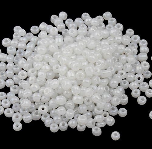 Perlin Glass Seed Beads 4mm 6/0 Round 1100pcs Mini Small Pony Spacer Beads Kit for Jewelry Making Earrings Bracelets Pendants Waist DIY Handmade (White Ceylon)