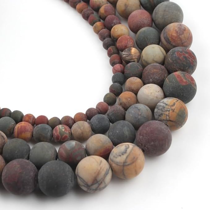 Stone Beads, 45pcs Matte Picasso Jasper, 8mm Round Loose Beads for Jewelry Making, Bracelets, with Bag, String & Card