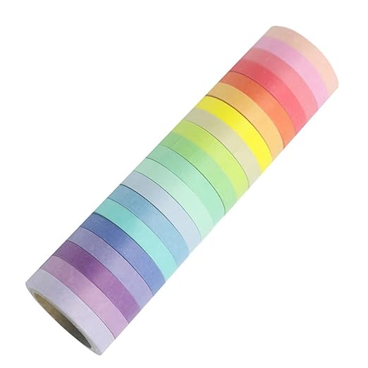 Washi Tape Set 20 Rolls - 7.5 mm Rainbow Colors Thin Decorative Tape for Bullet Journal, Planner, DIY Arts Crafts, Scrapbooking, Holiday Decoration