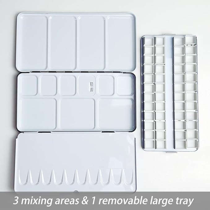 FCLUB Empty Watercolor Palette Paint Case - Large Watercolor Metal Tin with 48Pcs Half Pans