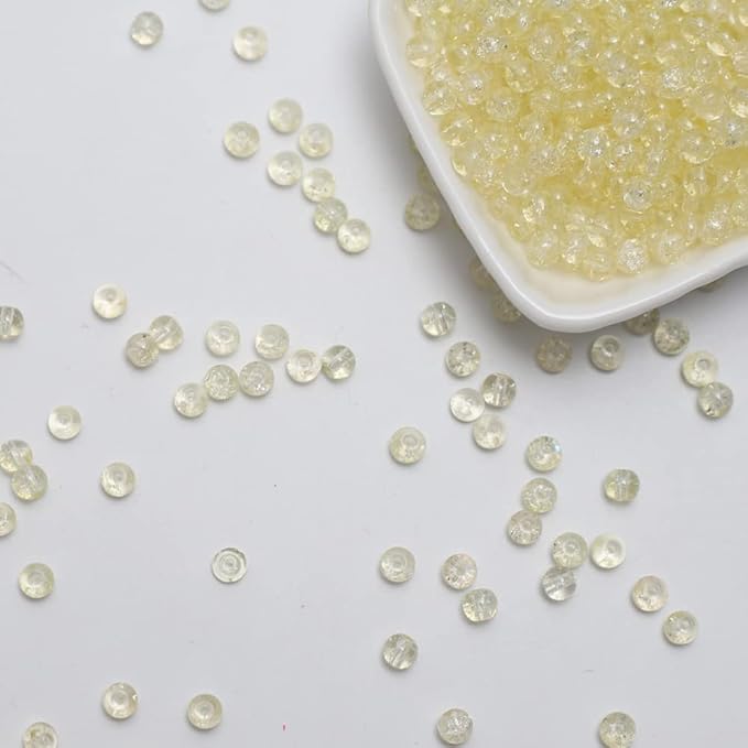 1050pcs Yellow Crackle Glass Beads Handcrafted Round Lampwork Smooth Loose Beads for Bracelet & DIY Jewelry Making 6mm