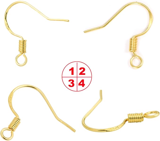 gold earring hooks 80 pcs/40 pairs, ear wires fish hooks, 240pcs hypo-allergenic jewelry findings parts with jump rings and clear silicone earring backs stoppers for diy jewelry making (14k gold)