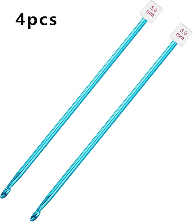 HEALEAYAR 5mm Tunisian Crochet Hooks Bulk, 27cm Extra Long Crochet Needles Aluminum Afghan Knitting Needles Tools for Beginners and Skills Class, Pack of 4