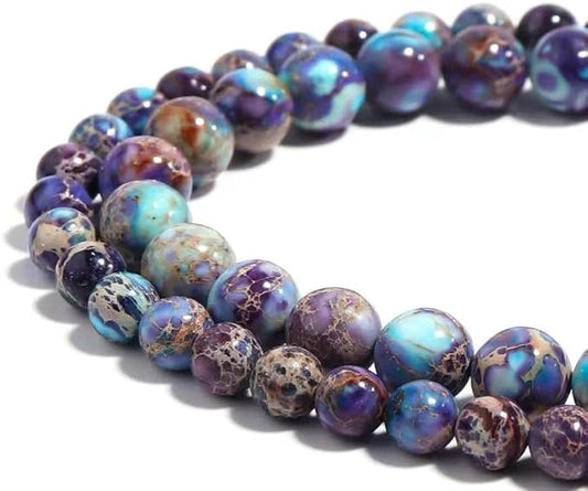 youngbling natural gemstone beads for jewelry making,8mm sea blue imperial jasper polished round smooth stone beads for bracelet necklace 15 inch