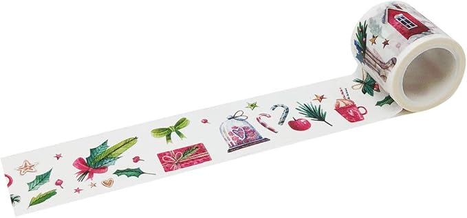 Wrapables Decorative Festive Wide Washi Masking Tape, 35mm x 5m, Eggnog & Mistletoe