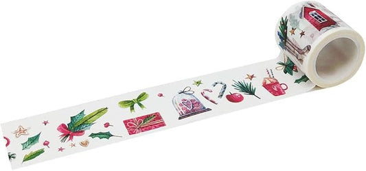 Wrapables Decorative Festive Wide Washi Masking Tape, 35mm x 5m, Eggnog & Mistletoe