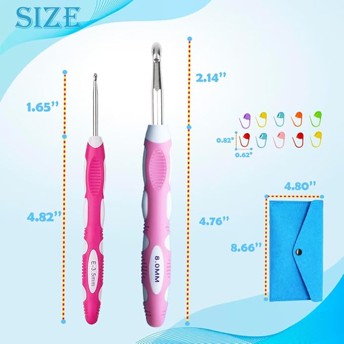 Lewhoo Ergonomic Crochet Hooks Set with Case, 13 Size Crochet Hooks for Arthritic Hands 2.0mm -10.0mm (B-N)