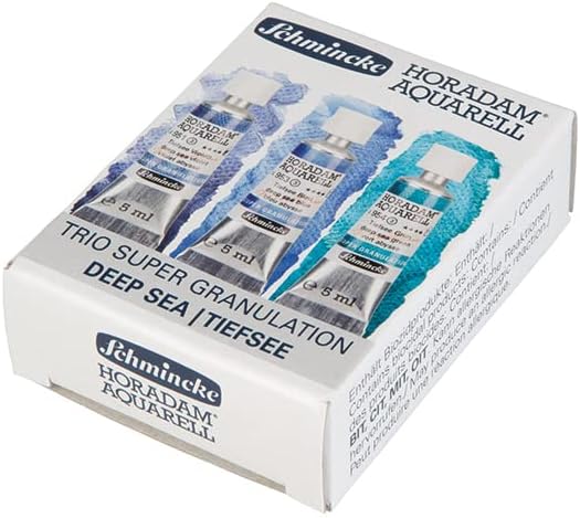 Schmincke Horadam® Aquarell, Super Granulation Trio Deep Sea 5 ml Tubes, 74 614 097, Cardboard Set, Very Strong Granulating Watercolors
