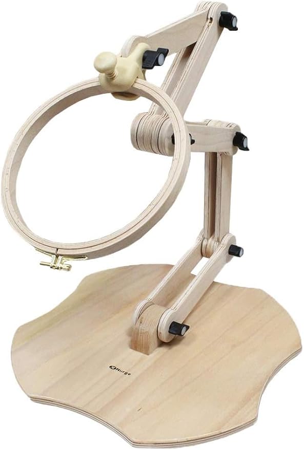 nurge adjustable embroidery floor stand, cross stitch hoop holder, hand polished natural wood (190-5)