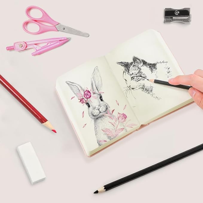 Mifuner Small Rectangle 3.5x5.5 200 Sheets 105gsm Mini Notebooks Blank Pages Sketchbooks Pocket Paint Writing Diary Memo PU Leather Cover Pink